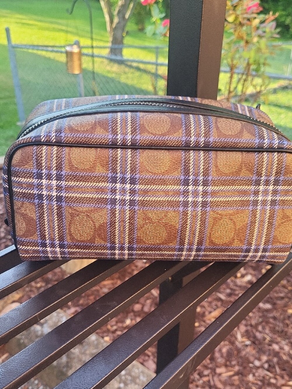 Coach Plaid Canvas & Black Leather Men’s Toiletry Kit - Picture 4 of 16